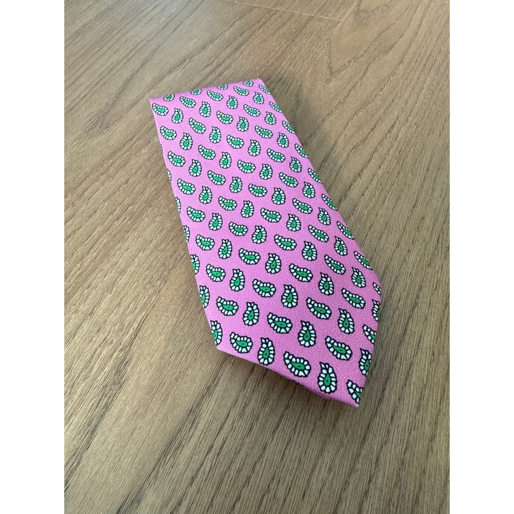 Polo Ralph Lauren Mens Pink Green Paisley Silk Tie Handmade in Italy